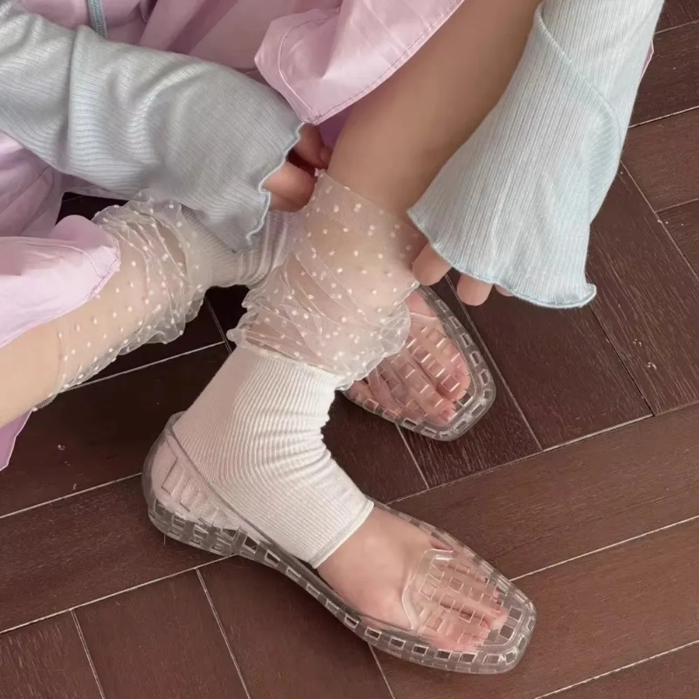 New Thin Polka Dot Mesh Leg Warmers Breathable Sun Protection Stepping Calf Socks Foot Cover Women Summer