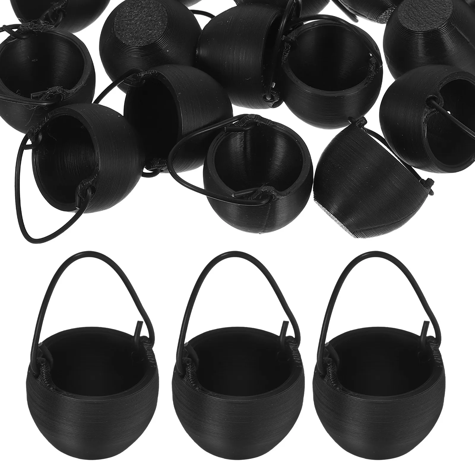 

20Pcs Halloween Mini Cauldrons Black Small Plastic Cauldron Pot Portable Halloween Party Craft Haunted House Decoration