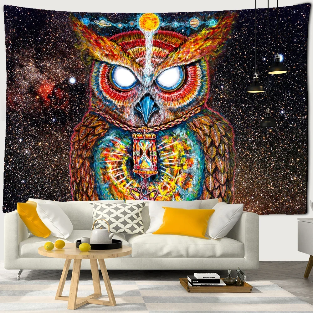 Colorful Psychedelic Owl Tapestry Bohemian Dark Academia Decor Witchcraft Room Home Decortive 3D Large Wallpaper For Wall