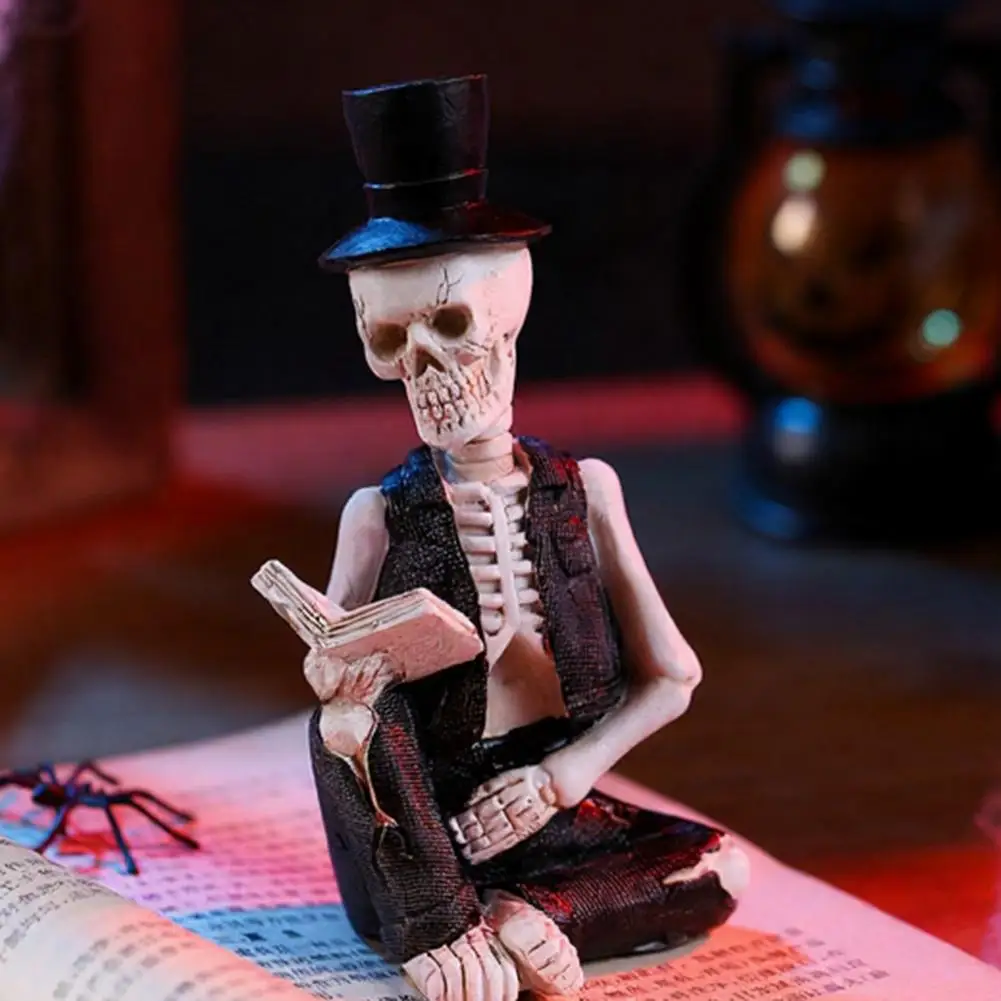 Skeleton Figurine Retro Skull Decoration Gentleman Skull Figurine with Top Hat Skeleton Statue for Halloween Decor for Room
