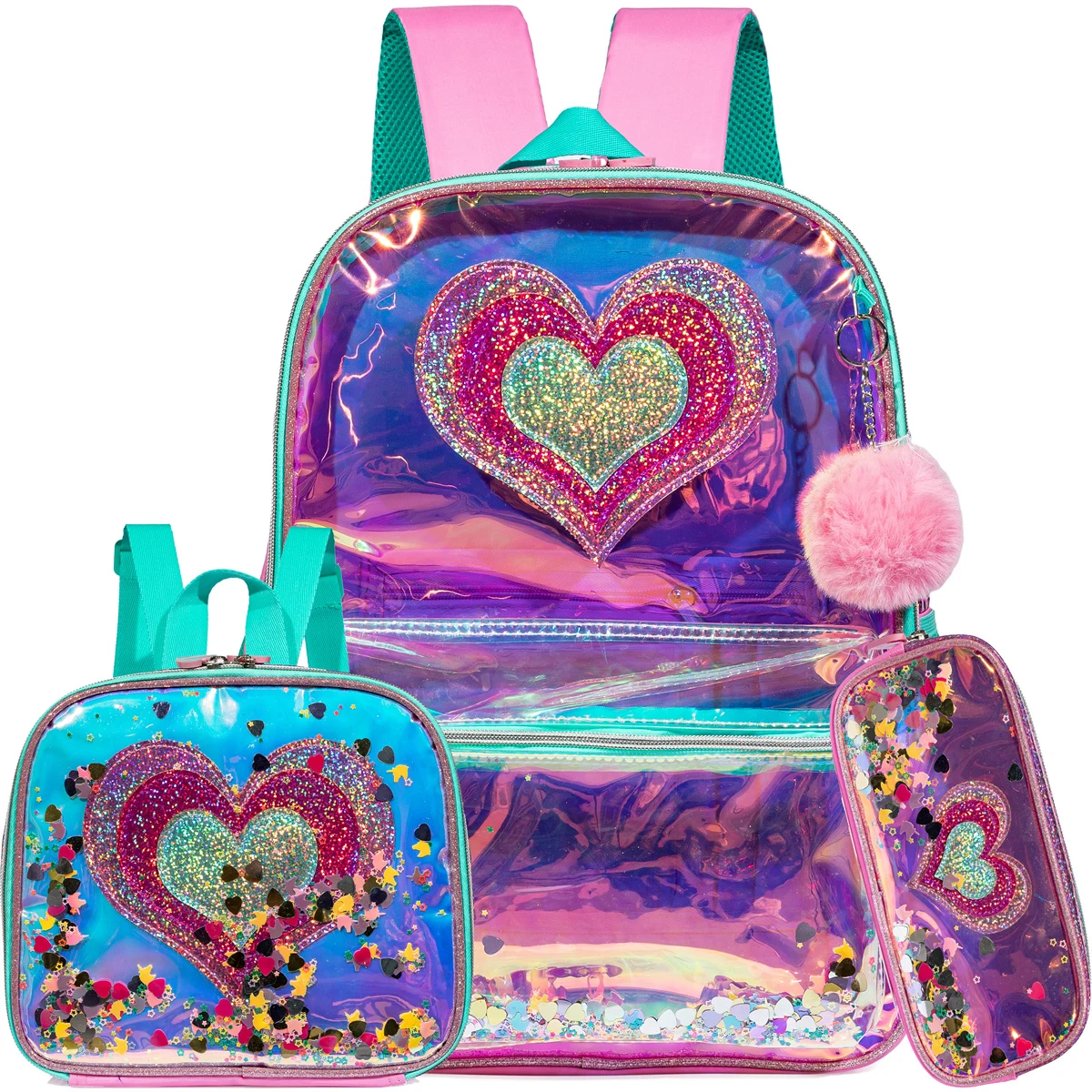 

3PCS Cute Backpack for Girls PU Leather Bookbag for Elementary School with Lunch Bag And PenBag