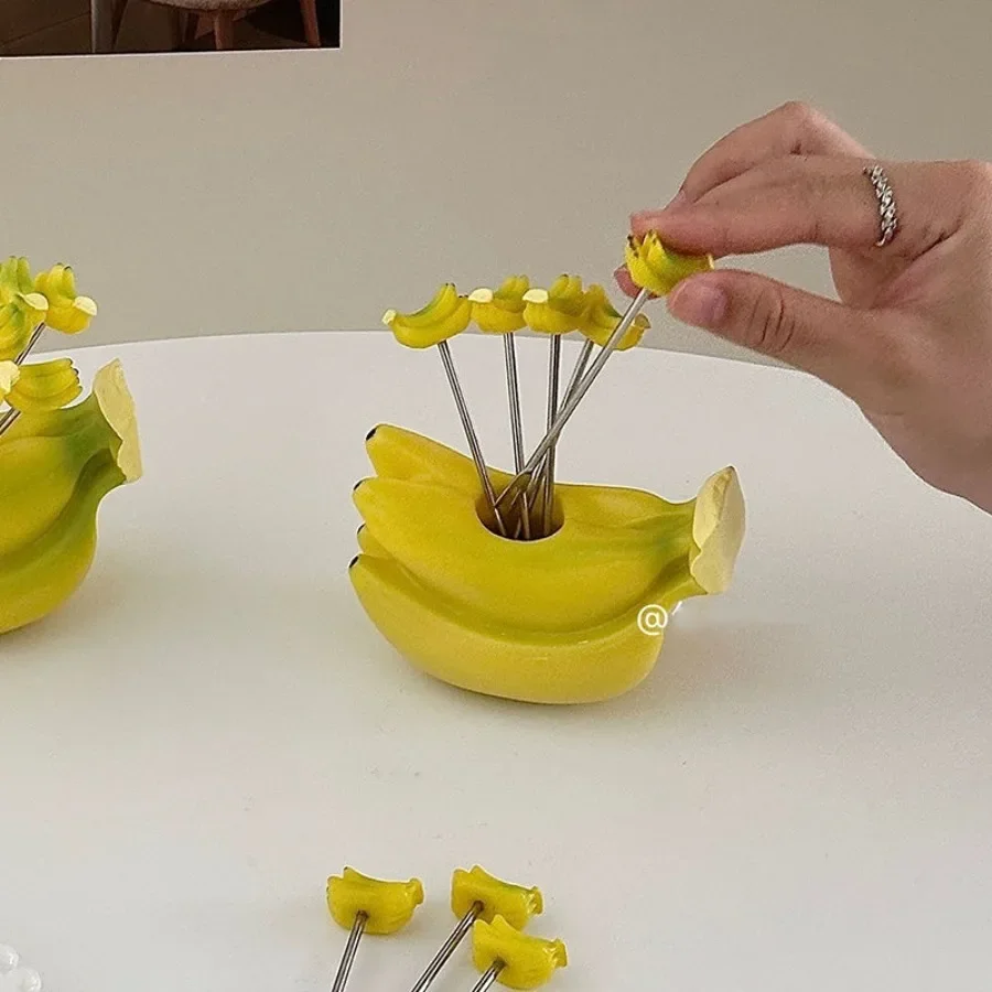 Cartoon Fruit Fork Stainless Steel Banana Shaped Cute Stainless Steel Signature Dessert Cake Snack Small Fork Kitchen Accessorie