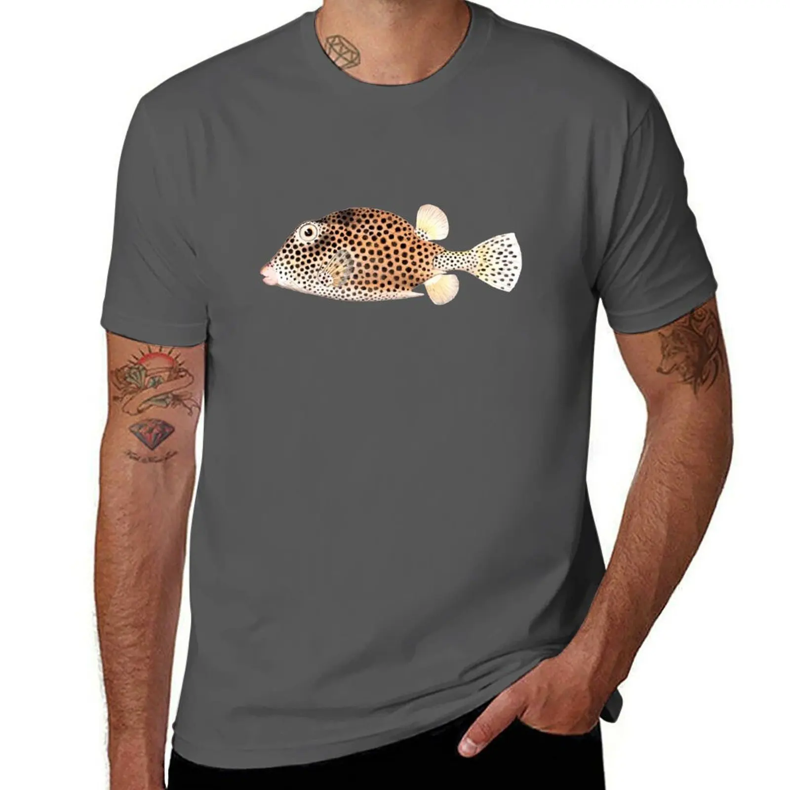 

Spotted Trunkfish Vintage Fish Print T-Shirt Large Size Casual Tee Shirt