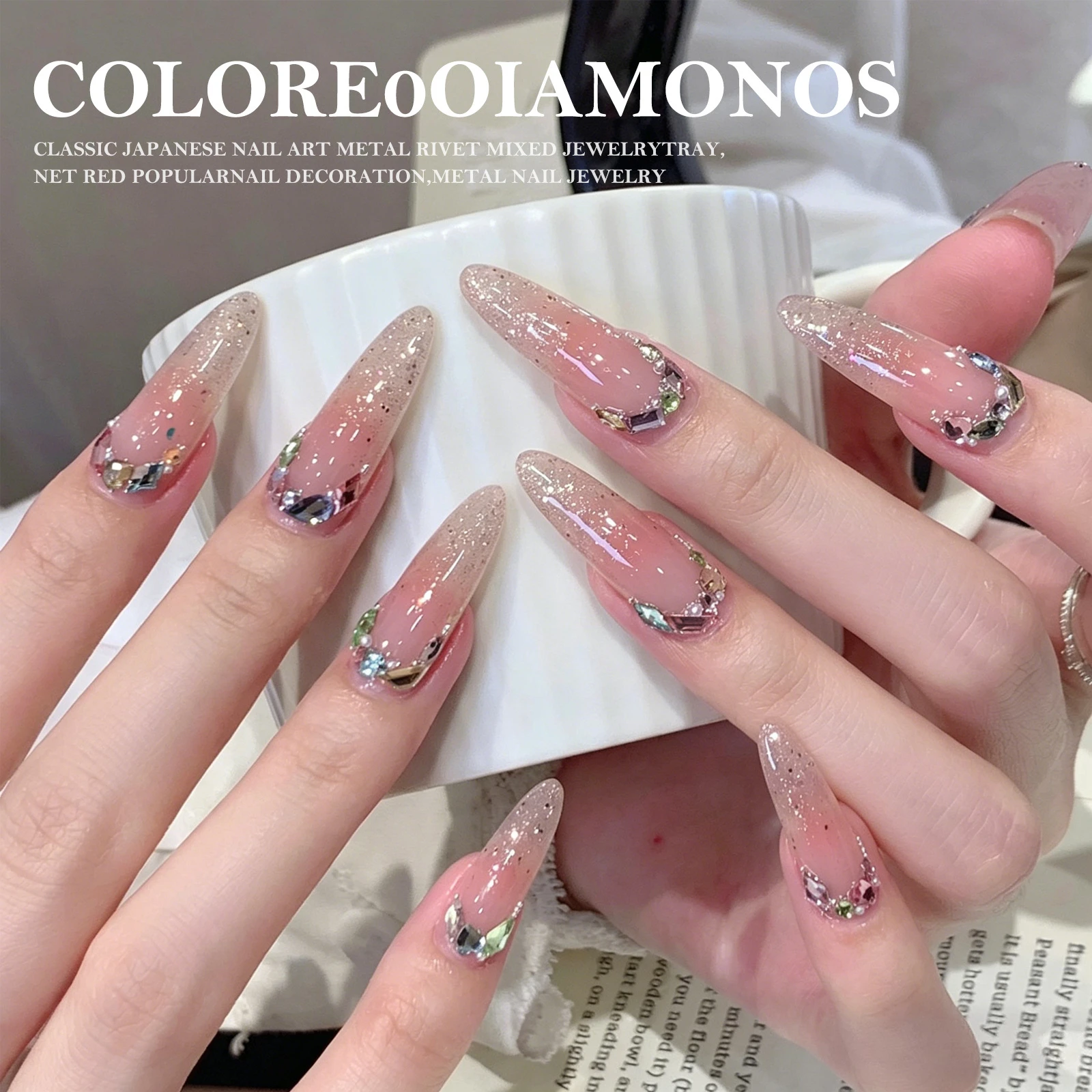 YunMoonai 12 Grid Colorful Flat-Bottom Drill for Nail Decoration Pink Red Resin Glass Rhinestone DIY Nails Accessories