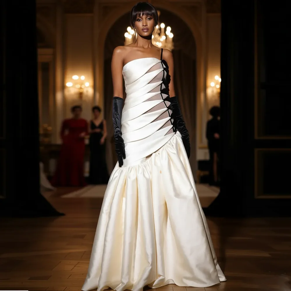 

Элегантное асимметричное черно-белое вечернее платье от кутюр с открытыми плечами, дизайн на одно плечо, бархатное атласное кружево с отделкой Perfec