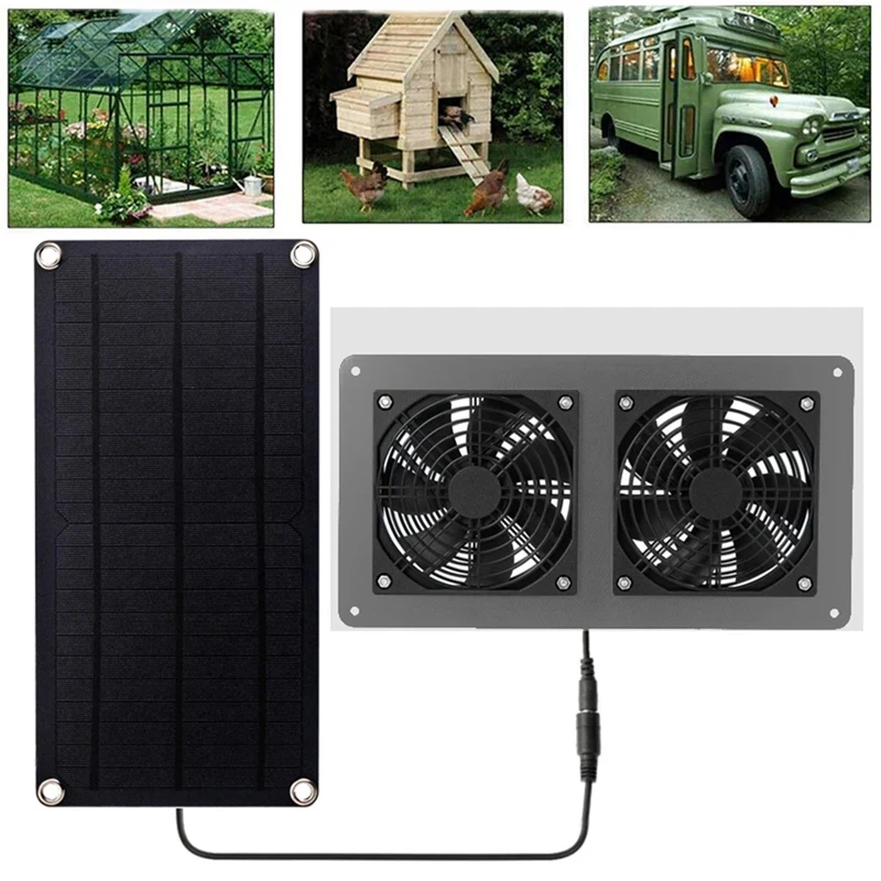 Solar Exhaust Fan Air Extractor Ventilator Solar Panel Powered Dual Fan for Dog Chicken House Greenhouse RV