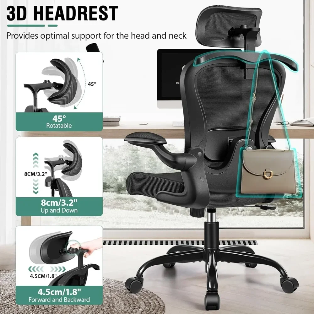 Office Chair, Ergonomic Office Chair with 3D Lumbar Support 3D Headrest, Comfy High Back Home Office Desk Chairs