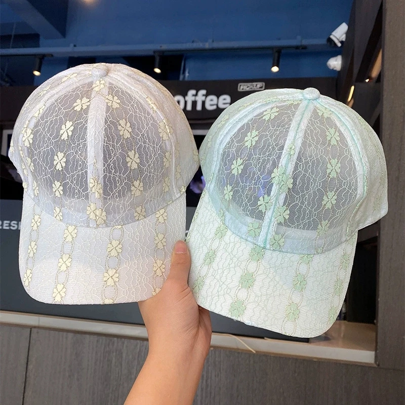 Summer Hollow-out Lace Four-leaf Clover Baseball Caps Korean Style Women's Breathable Outdoor & Sun Protection Hats