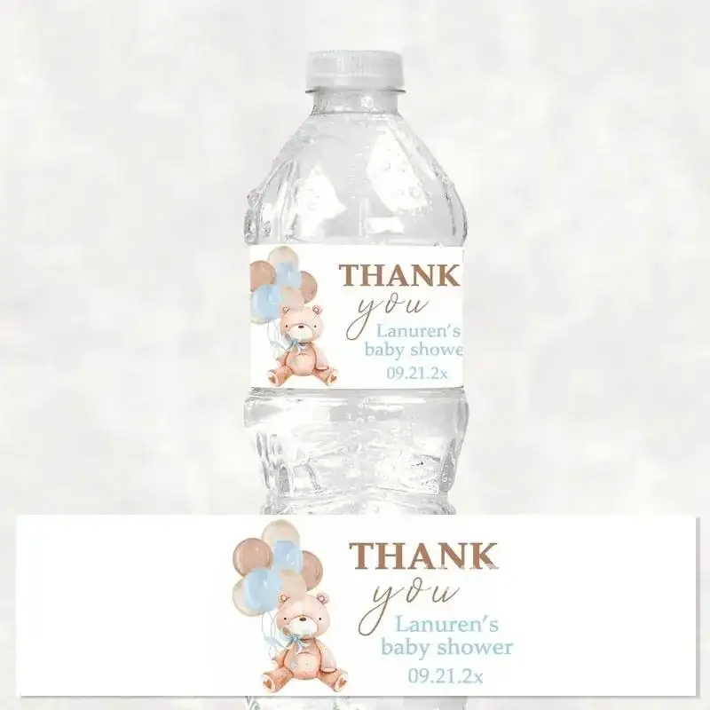 Custom Cute Bear Water Bottle Sticker Personalized Name Boy Girl Baby Shower Favor Labels Birthday Halloween Gift Party Supplies