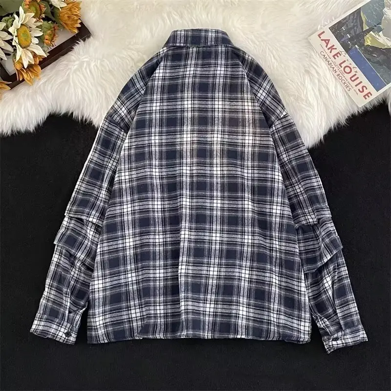 2024 New Women Blouse Streetwear Korean Fashion Print Plaid Shirt Women Long Sleeve Loose Casual Shirts Y2k Ladies Tops Blouse