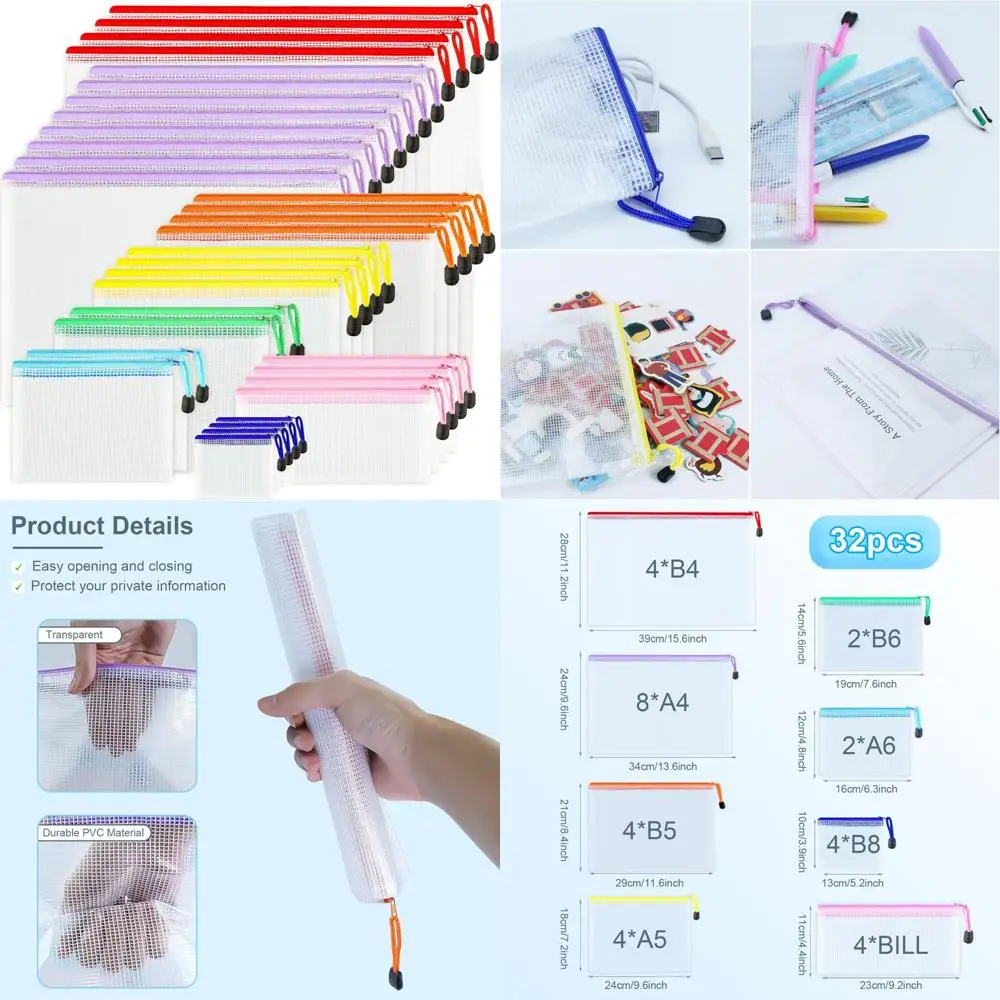 

32pcs Mesh Zipper Pouch Bags, 8 Sizes, 8 Colors Zipper Pouches for Organizing, Board Game Storage, Travel, School Office