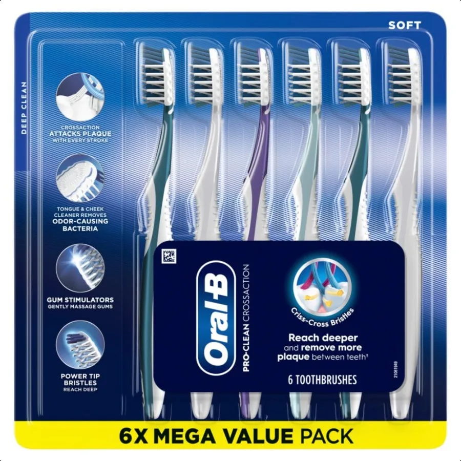 OralB Pro Health CrossAction Todo en Uno Cepillos de dientes suaves Placa profunda Combate Cerdas redondeadas Suave en los dientes Lenguaje y mejilla