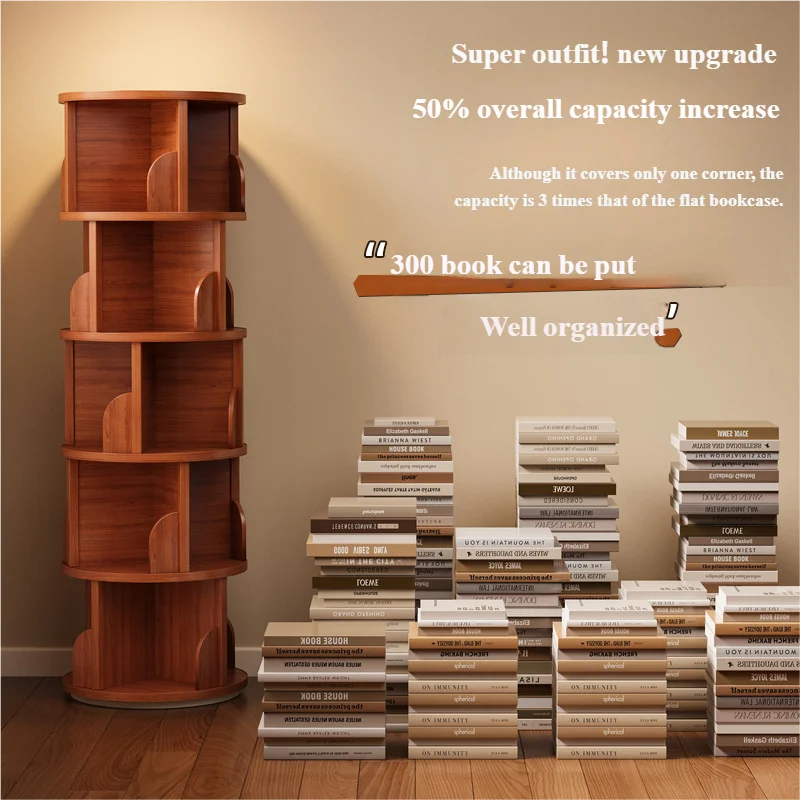 Children's Portable 360-Degree Rotating Bookshelf Floor Storage Rack Living Room Home Organization Cabinet