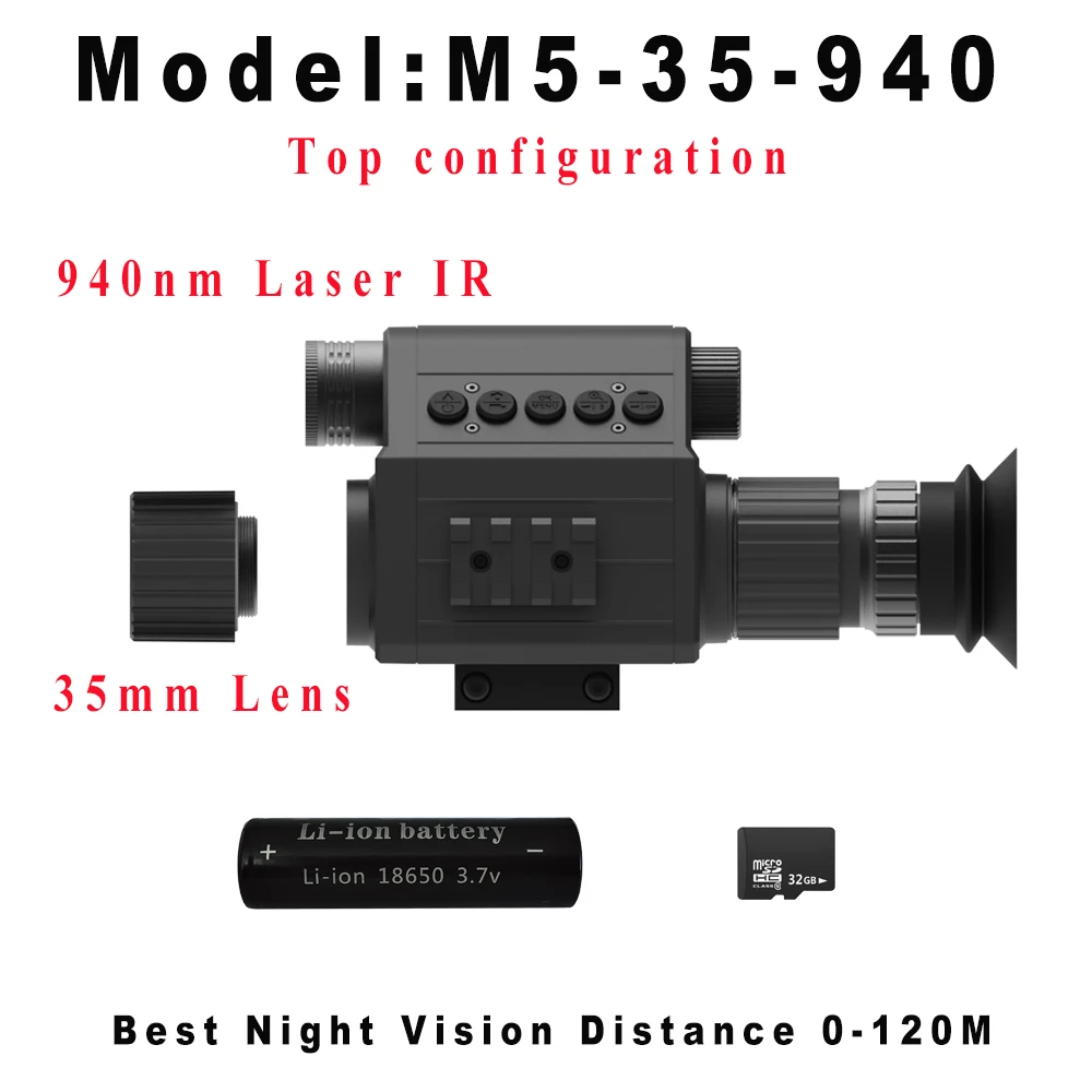Megaorei M5 nachtzichtgeweerkijker, monoculaire jachtcamera, optiekvizier, 850 nm 940 nm infrarood invullicht