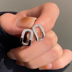 Huitan Curved Oval Shaped Hoop Earrings for Women Fashion Contracted Design Modern Style Earrings Daily Wear Statement Jewelry