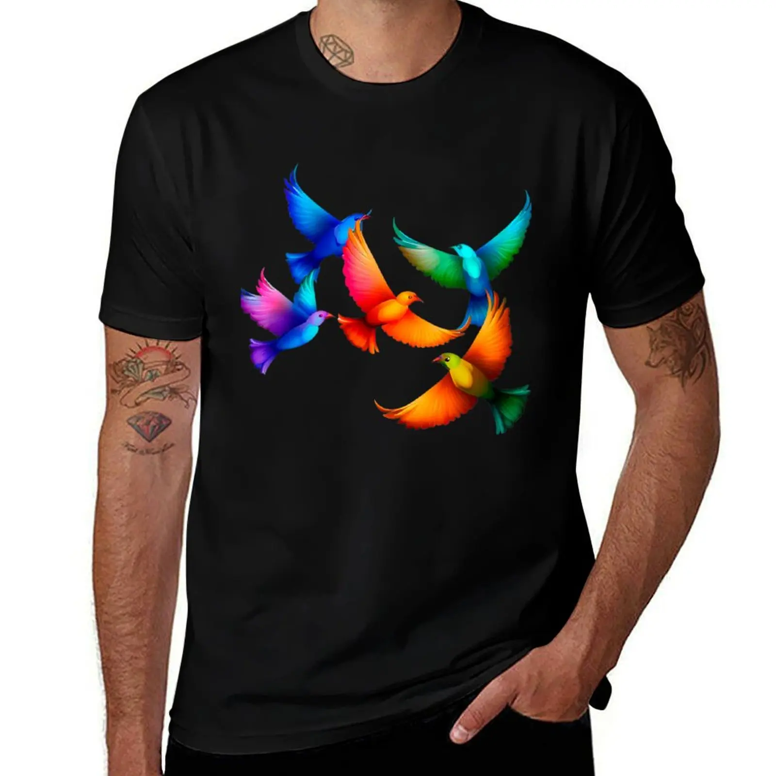 

Colorful birds T-Shirt fashion shirts graphics oversized men clothing