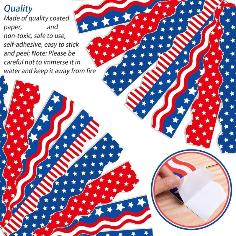 

Independence Day Border Sticker 4.59ftX65mm Patriotic Theme Border Trim for School Party Classroom Whiteboard Decoration