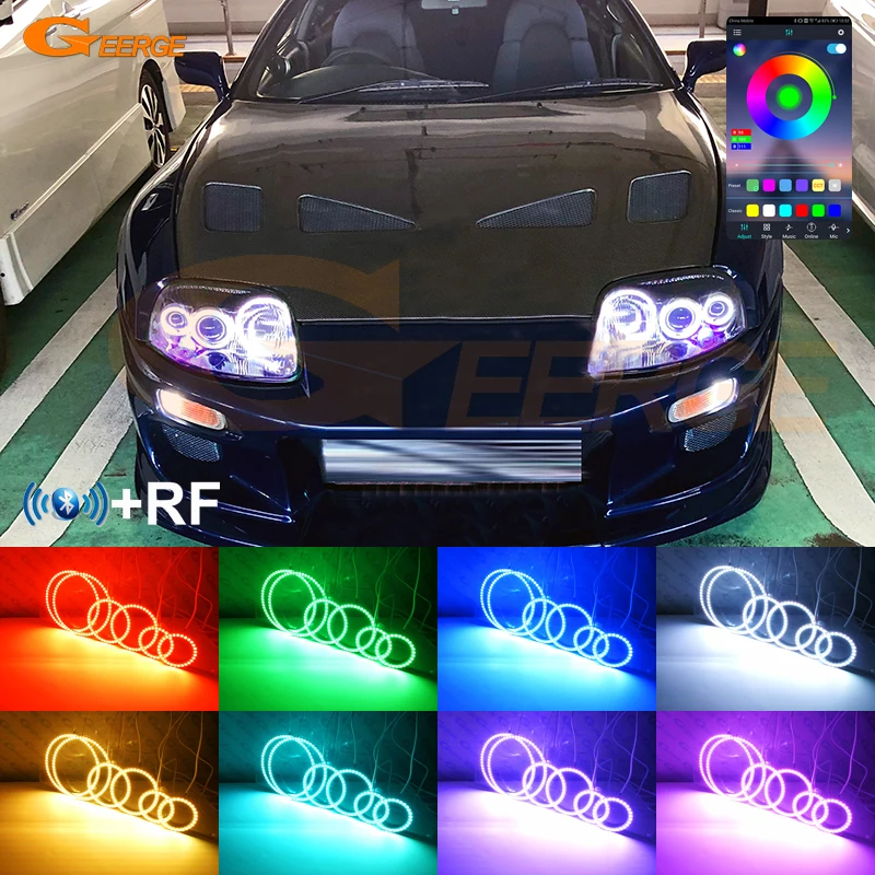 For Toyota Supra MKIV A80 RF Remote Bluetooth-Compatible APP Multi-Color Ultra Bright RGB LED Angel Eyes Kit Halo Rings Light