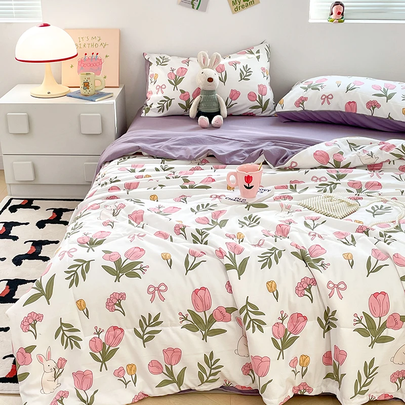 Floral Style Duvet Summer Quilt 150x200 Comforter Queen Size Bedspread Quilted Blanket Home Bed Duvets 여름이불 (No Pillowcase)