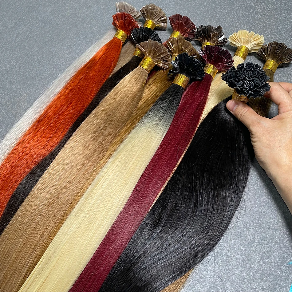 100%Real Human Hair V Tip Hair Extensions Keratin Bond Remy Hair K-Tip Brazilian Hair Soft Silky Smooth Natural Hair for Women