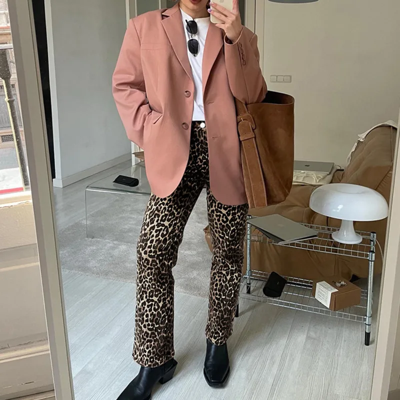 Stylish Leopard Print Slim Fit Pencil Pants Elegant High-Waisted Jeans With Button And Zipper New Lady Commuter Clothes Outwear