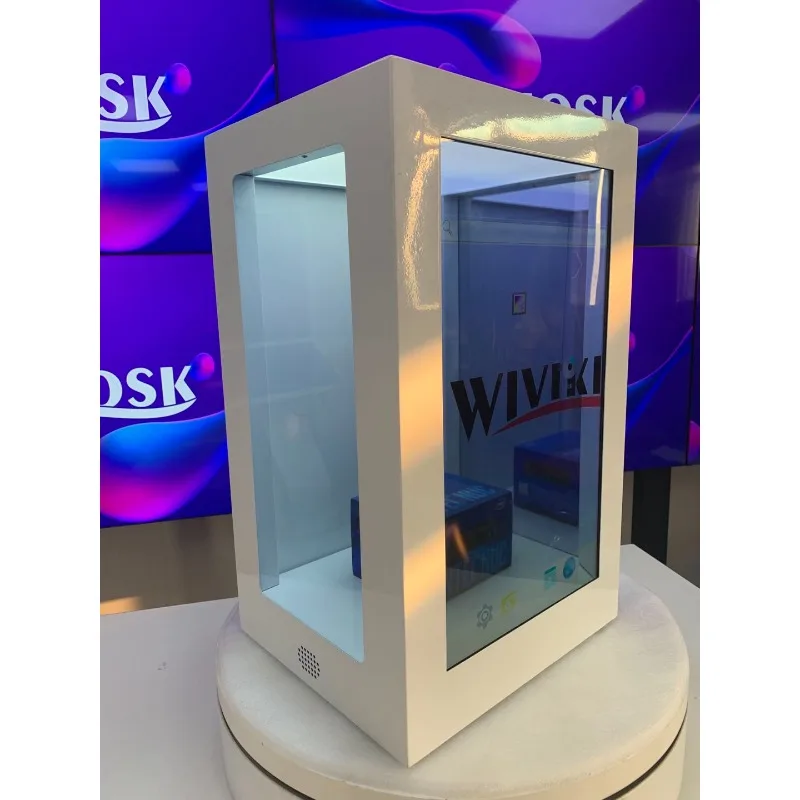 

WiViKiosk High Resolution Transparent Screen LCD Advertising Display Metal and Glass Material for Showcase Usage