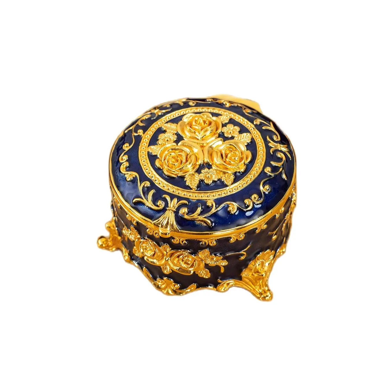 Metal Creative European Vintage Jewelry Gold-plated Hand-painted Box Small High-end Rose Jewelry Storage Box Cotton Swab Box Val