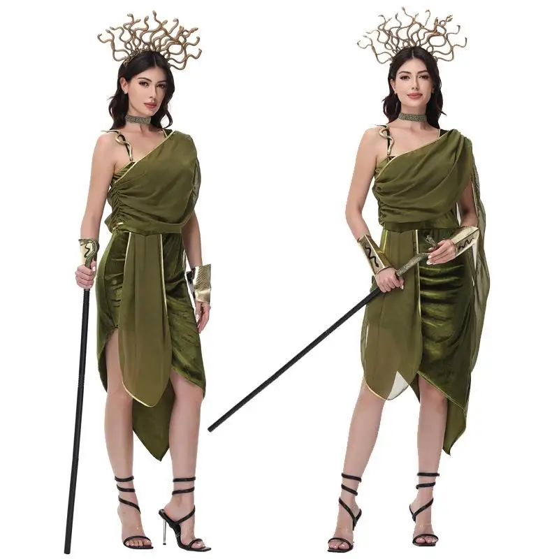 Halloween Medusa Rollenspel Outfit Bar Par Nachtclub Slangharige Heks Cosplay Traditioneel dameskostuum Toneelkostuum