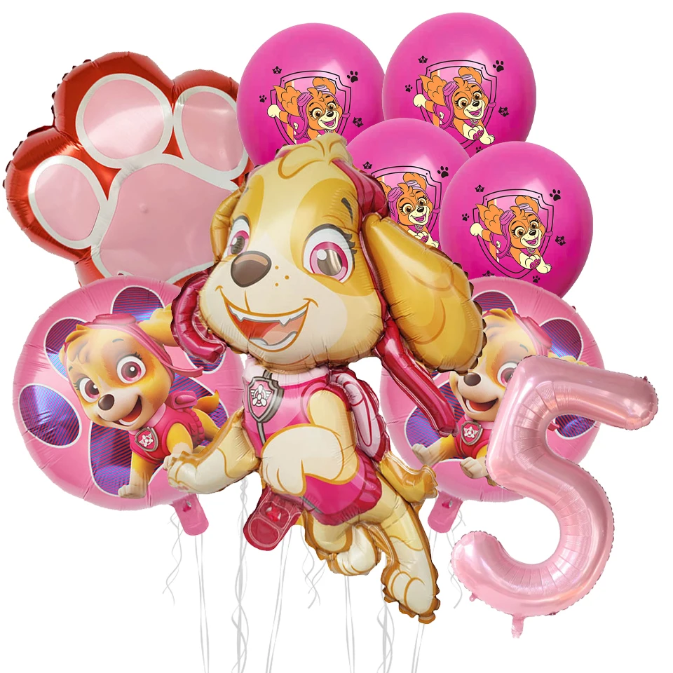 9pcs Paw Patrol Balloon Cartoon Chase Number Foil Balloon for Kids Boys Birthday Party Decor Paw Patrol Theme Supplies