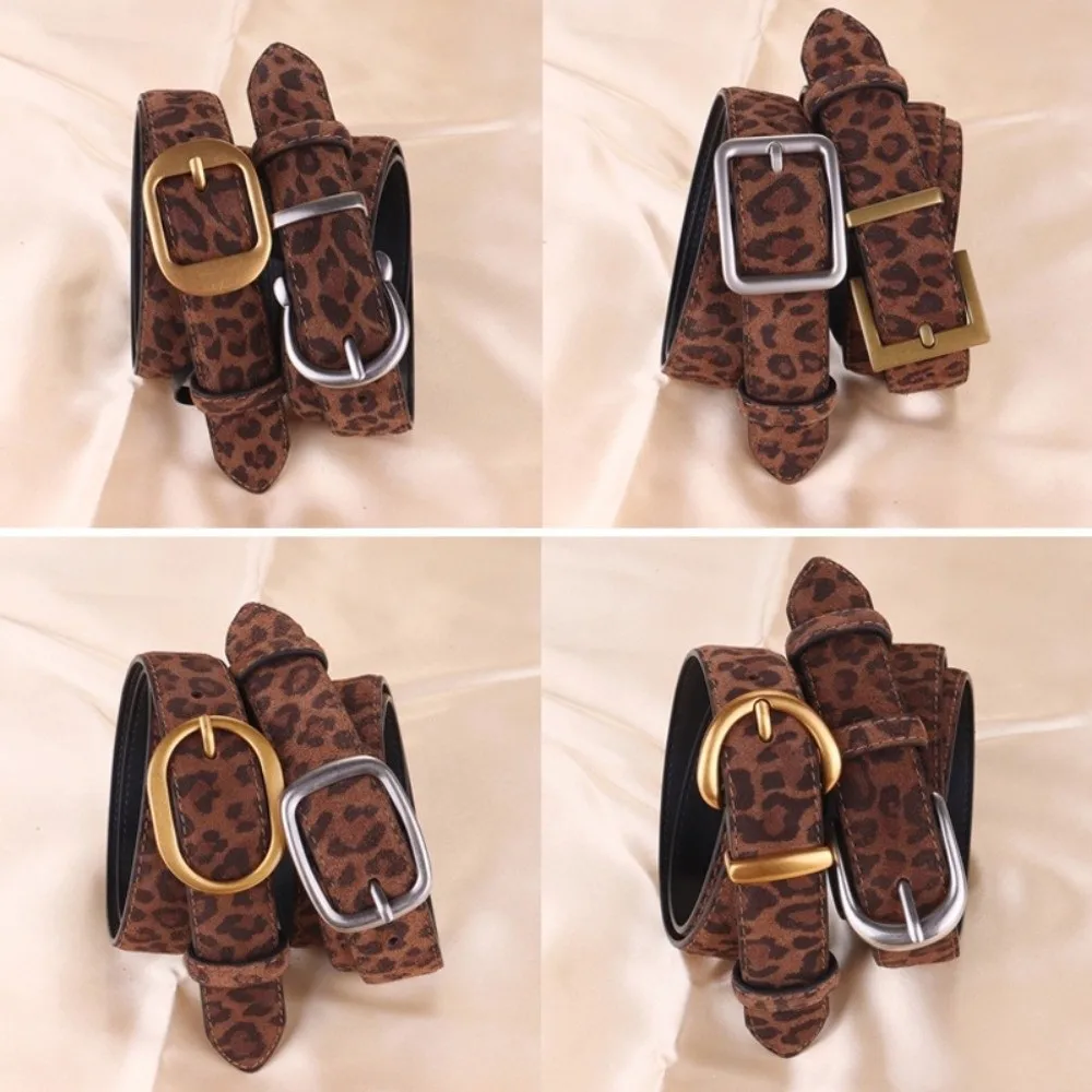 Y2K Style Leopard Print Waist Belt Gold/Silver Buckle Adjustable Suede Leather Belt Needle Buckle Women's Belt Jeans Dresses