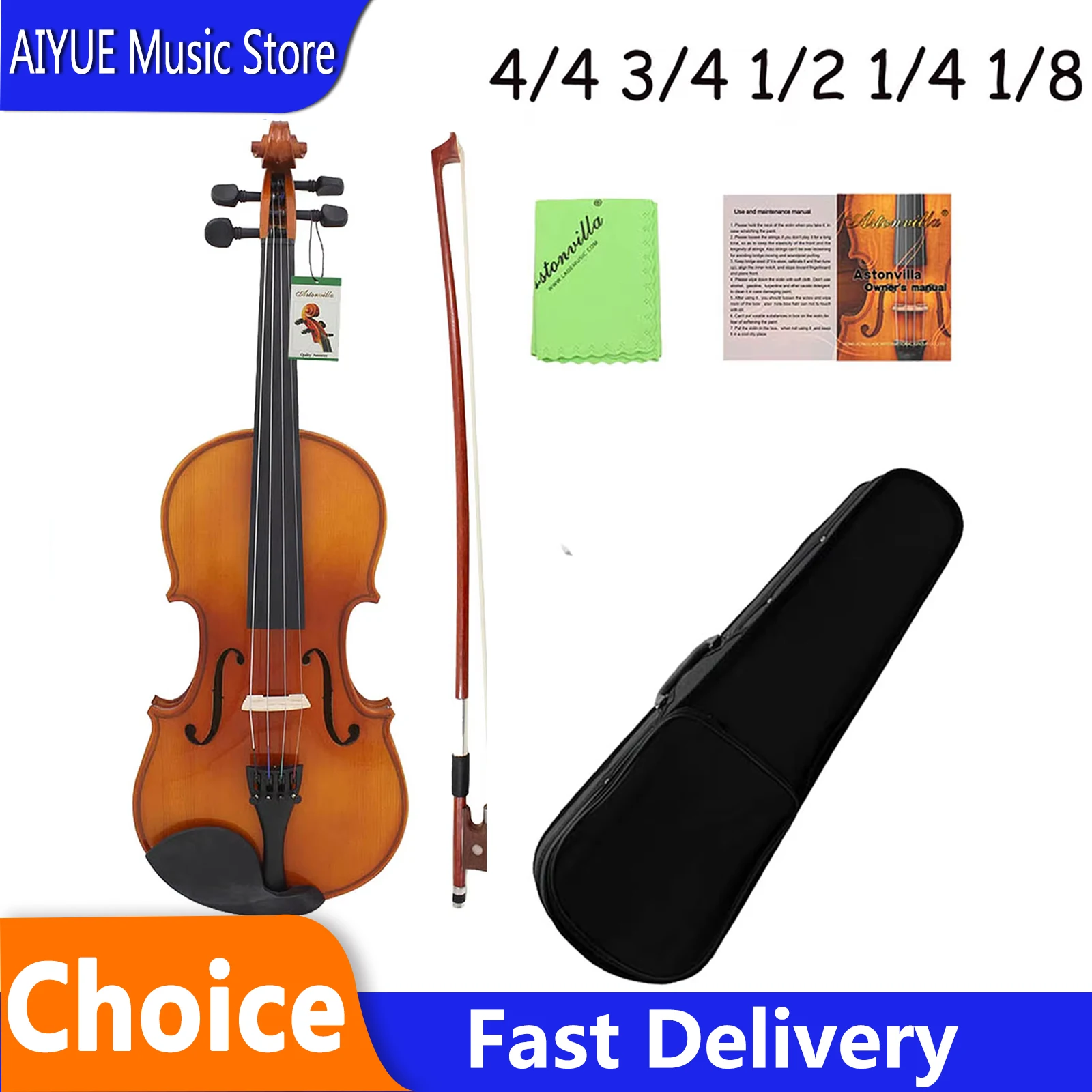 

Astonvilla Violin Solid Wood AV-03 Lightweight Violin Natural Colour Hand Carved Practice For Beginner Perform Fiddle Instrument