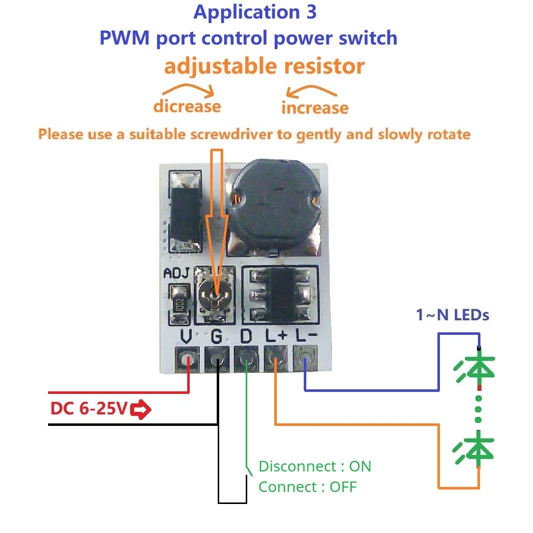 DC 6-24V 22W 5000:1 Dimming Adjustable Constant Current Step-Down High Brightness LED Driver Module ON/OFF Switch PWM Control