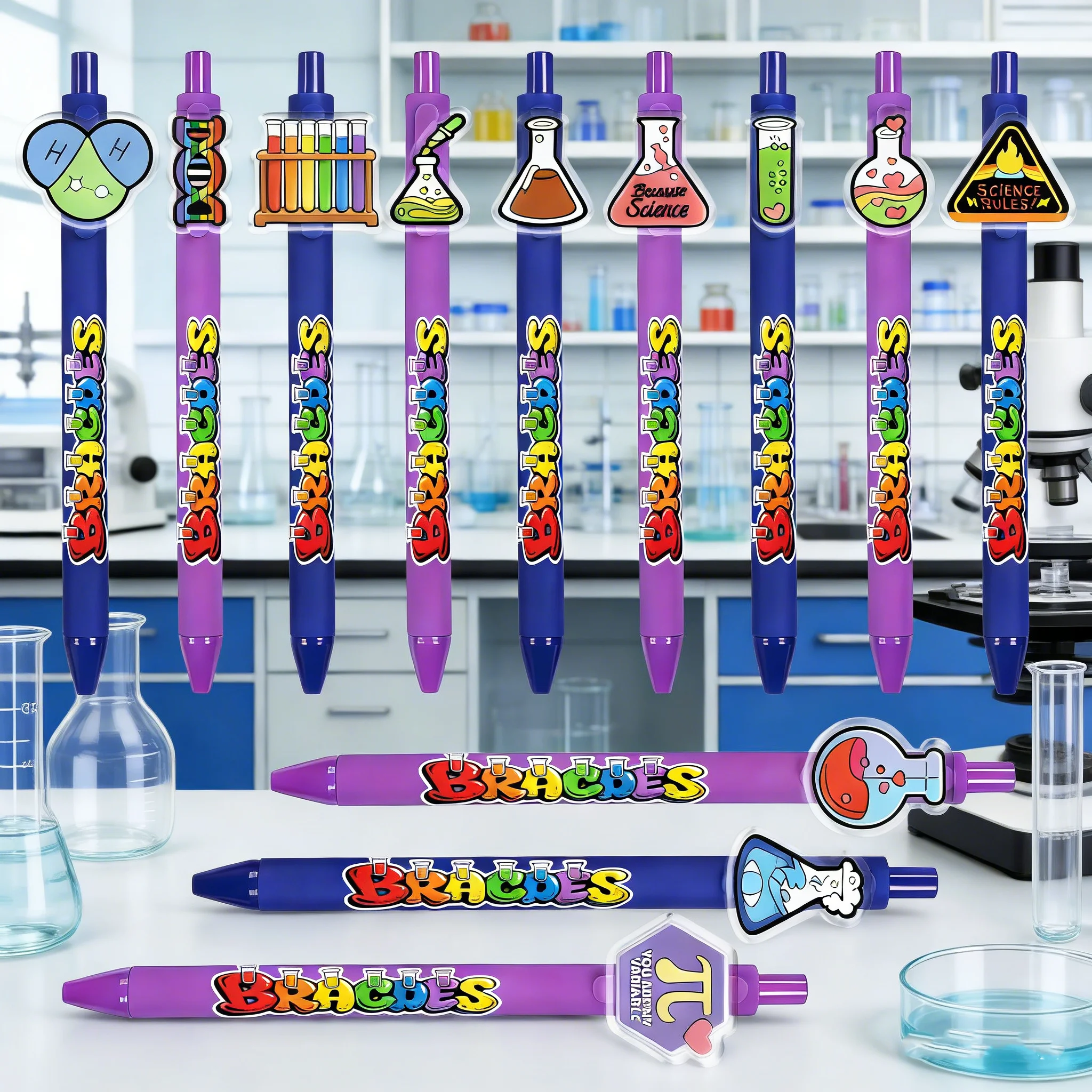 

12pcs/24pcs Scientific experiment equipment Cool printed ballpoint pen Office study gift pen