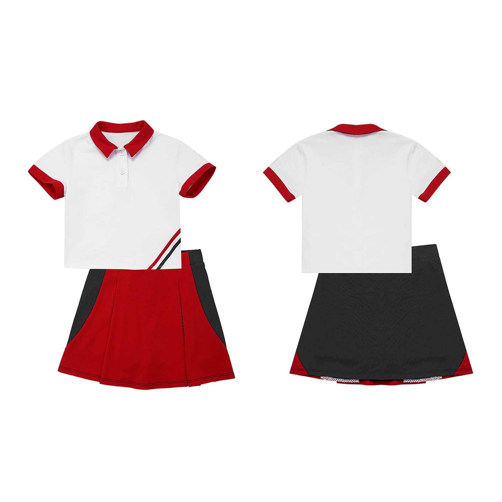 

New Girls Casual Sportswear Kids Short Sleeves Ping Pong Tennis Badminton Sport T-shirt Pleated Skirt with Shorts Training Suit