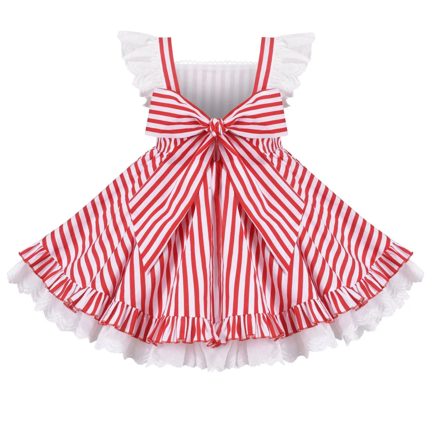 Girls Dress Flutter Sleeve Puffy Star Stripe Pocket National Day July 4th