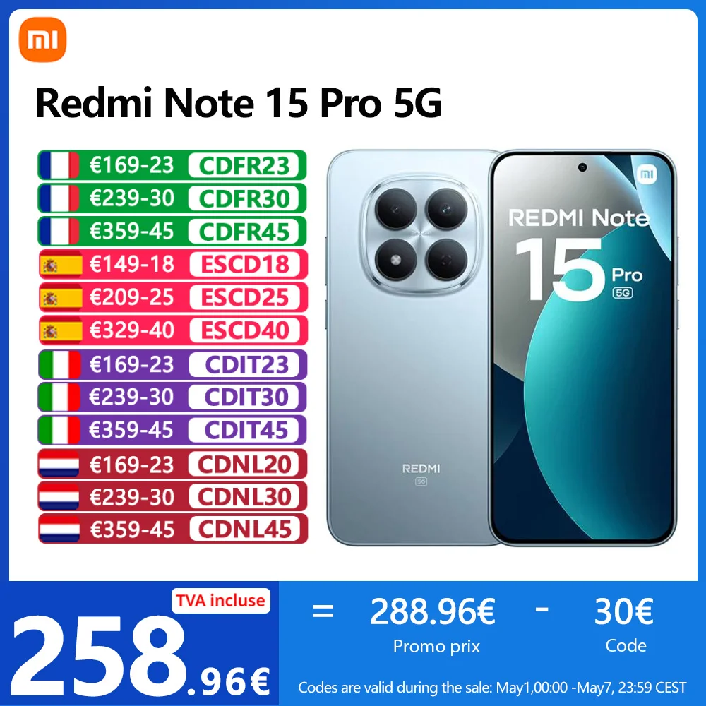 Xiaomi Redmi Note 15 Pro 5G,NFC,�cran AMOLED 1.5K CrystalRes de 6.83 pouces,120 Hz,200 MP Cam�ra,Batterie de 6580 mAh,IP68