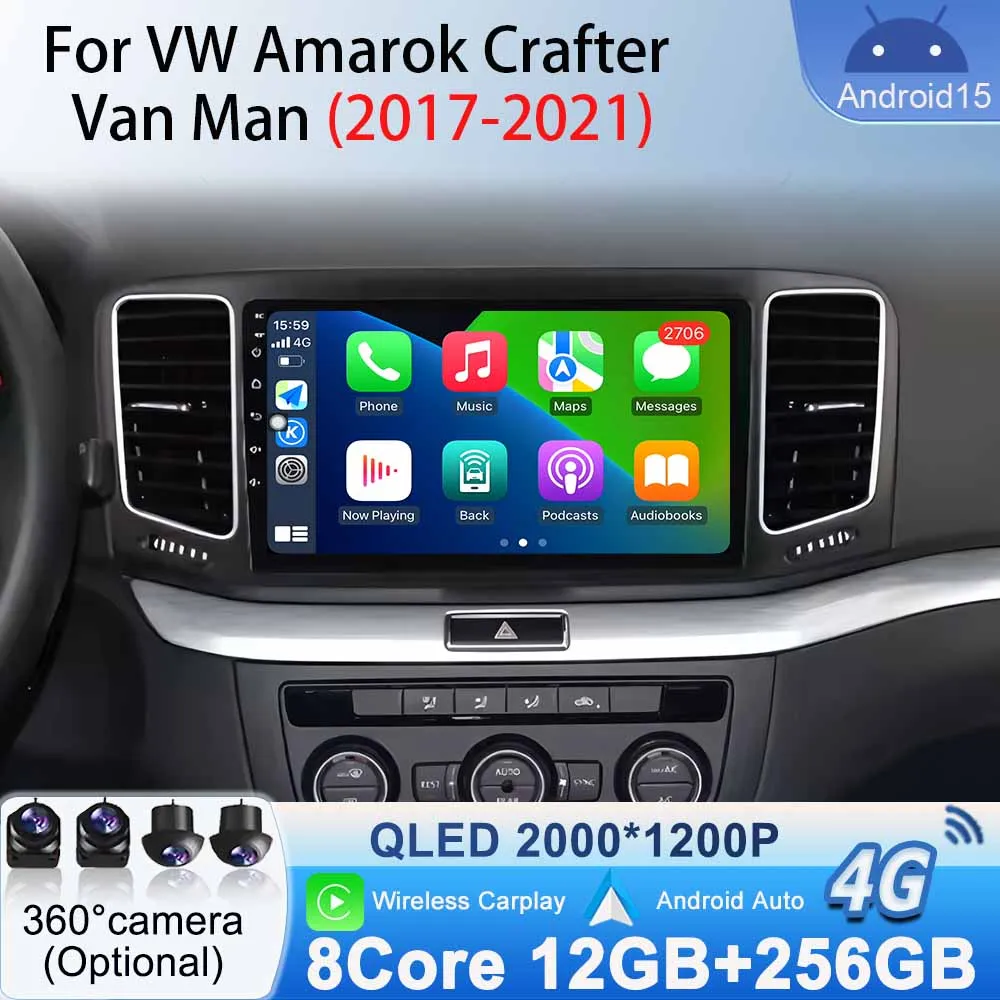 

Android Wireless Carplay Auto for VW Amarok Crafter Van Man 2017 - 2021 Car Radio GPS Navigation Multimedia BT Video Player WiFi