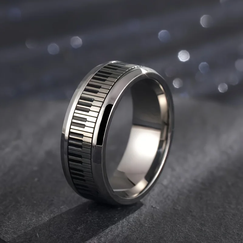 Fashion Stainless Steel Piano Ring Hypoallergenic Jewelry for Men, Ideal Opening Graduation Gift for Music Lovers