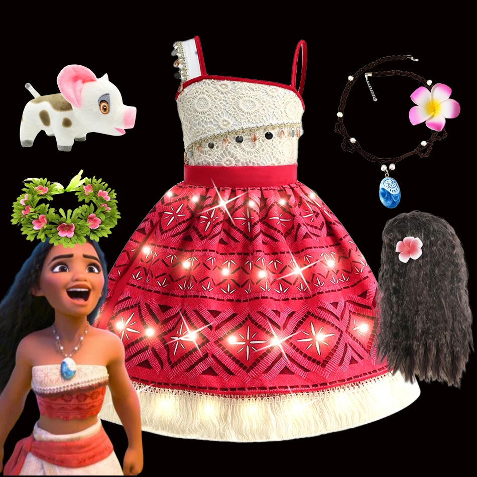 

Disney New Movie Moana 2 Ocean Adventure Girls Costume LED Dress Vaiana Princess Kid Halloween Disguise Carnival Party Costume