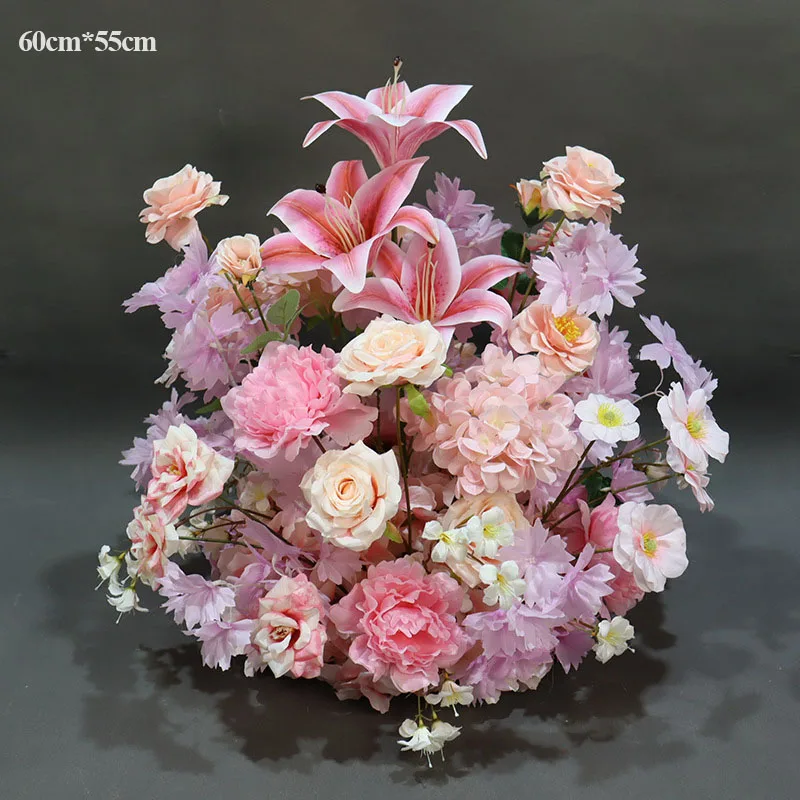 

Artificial Flower Row Wedding Decoration Pink Purple Bouquet Flower Path Guide Background Arrangement Table Centerpiece