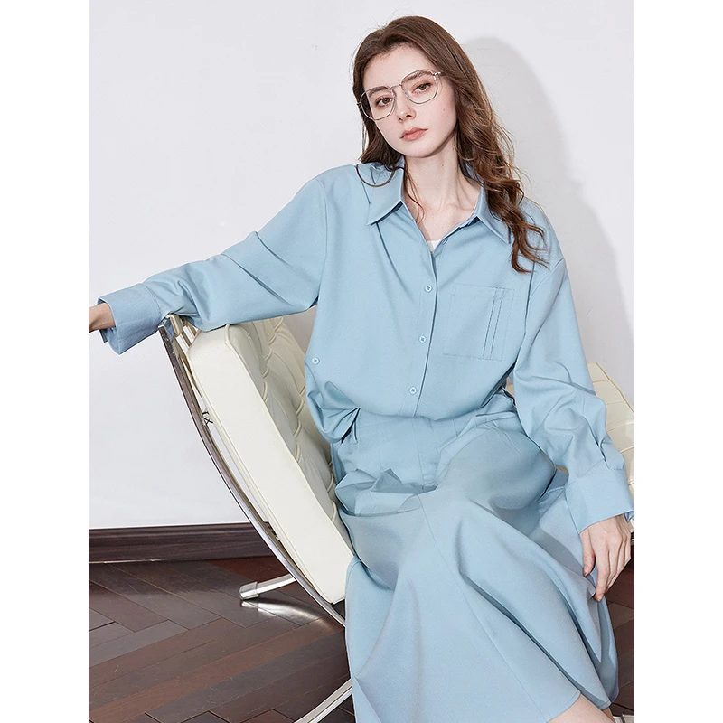 TOYOUTH Women Two Piece Set 2025 Spring New Long Sleeve OL Shirt With Mid Length Skirt Workwear Casual Suits