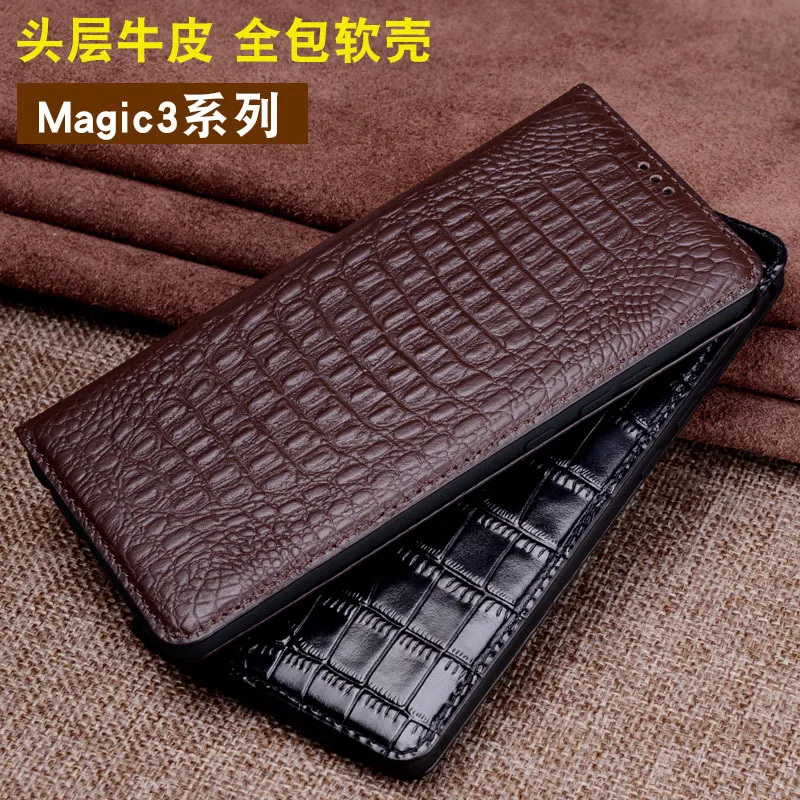 

Hot Luxury Genuine Leather Magnet Clasp Phone Cover Kickstand Holster Case For Honor Magic3 Magic 3 Pro Protective Full Funda