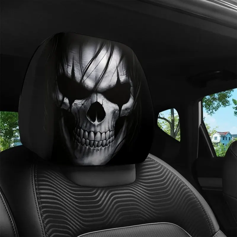 1/2 Pcs Car Headrest Covers, Evil Skull Print For Gothic Car Interior Decor