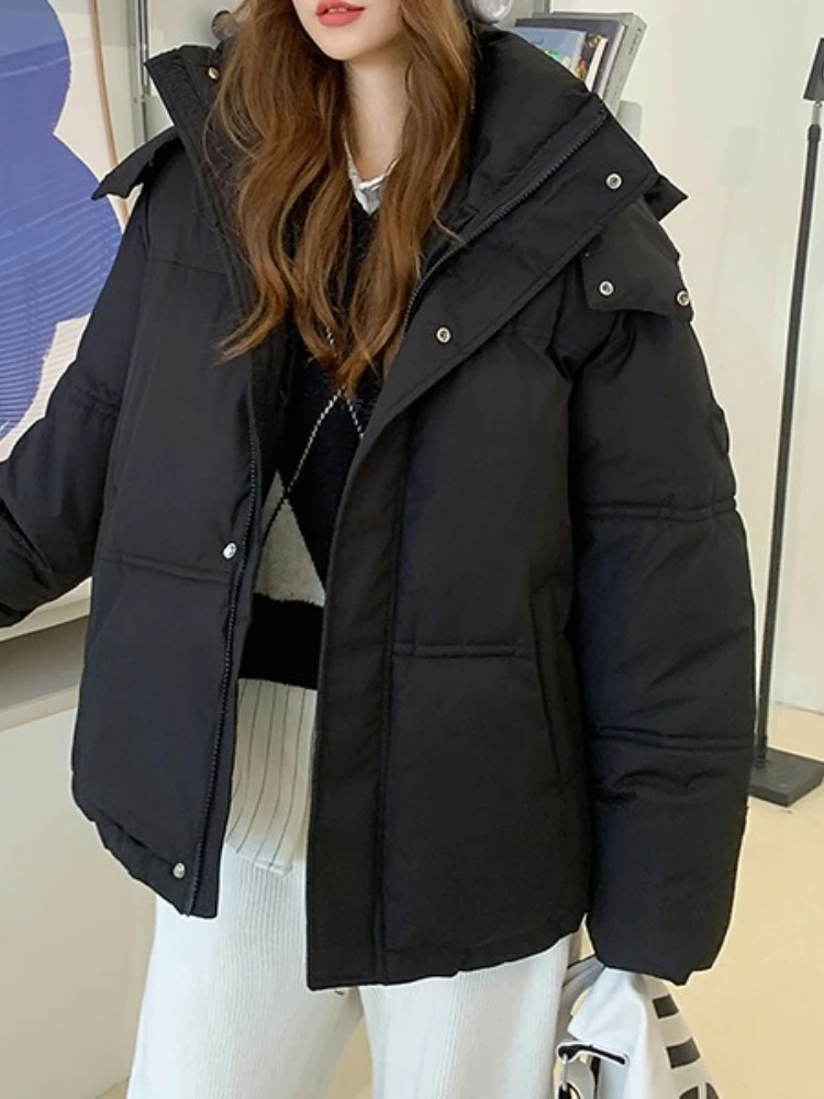 Nuevo en Otoño Invierno chaqueta con capucha abrigo corto mujer abrigo sólido ropa acolchada de algodón Parka femenina prendas de vestir exteriores abrigo de invierno