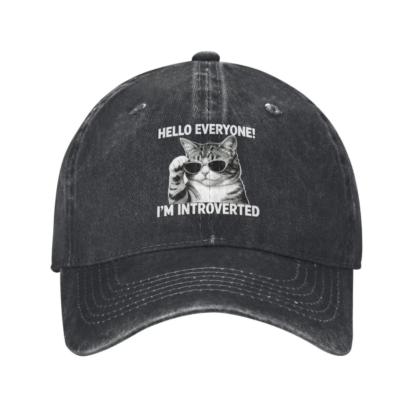 Casual Cotton Baseball Cap For Adults Hello Everyone I'm Introverted Cat Print Sun Hat For Men Women