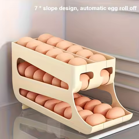 3-Tier Yellow Egg Organizer, Holds 60 Eggs,Auto-Roll Design.Space-Saving Fridge Storage,Sturdy &amp; Easy Clean.Perfect for Kitchen!