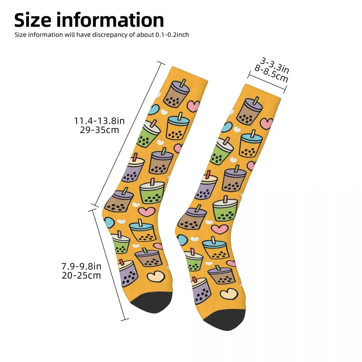 Cute Bubble Tea Flavors And Hearts Pattern Socks Harajuku Super Soft Stockings All Season Long Socks for Unisex Birthday Present