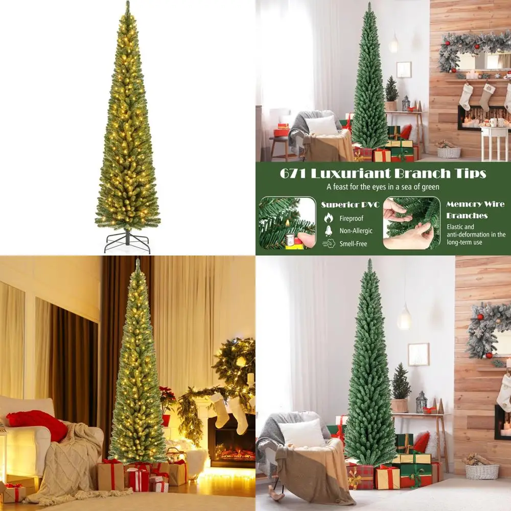 قلم رصاص رفيع مضاء مسبقًا بطول 8 أقدام مع 671 نصائح فرع سلك الذاكرة و250 مصباح LED أبيض دافئ لقضاء عطلة احتفالية #1