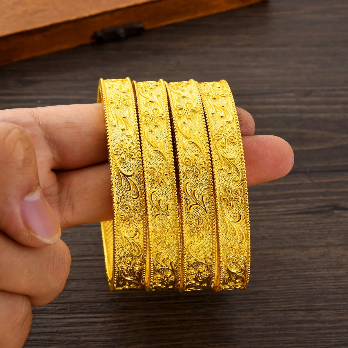 24K Golden Color Plated Dubai Wedding Bangles For Women Ethiopian Jewelry Bangles Bracelets Women Birthday Jewelry Gifts #175