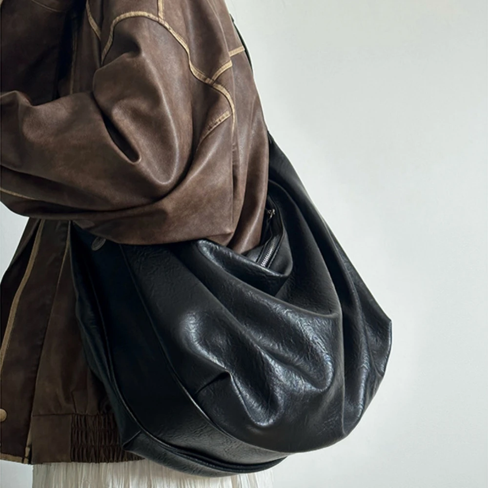 Retro Premium Crossbody Bags for Women Solid Color PU Dumplings Shape Totes Bags Large Capacity Waterproof Shopping Bag Handbags